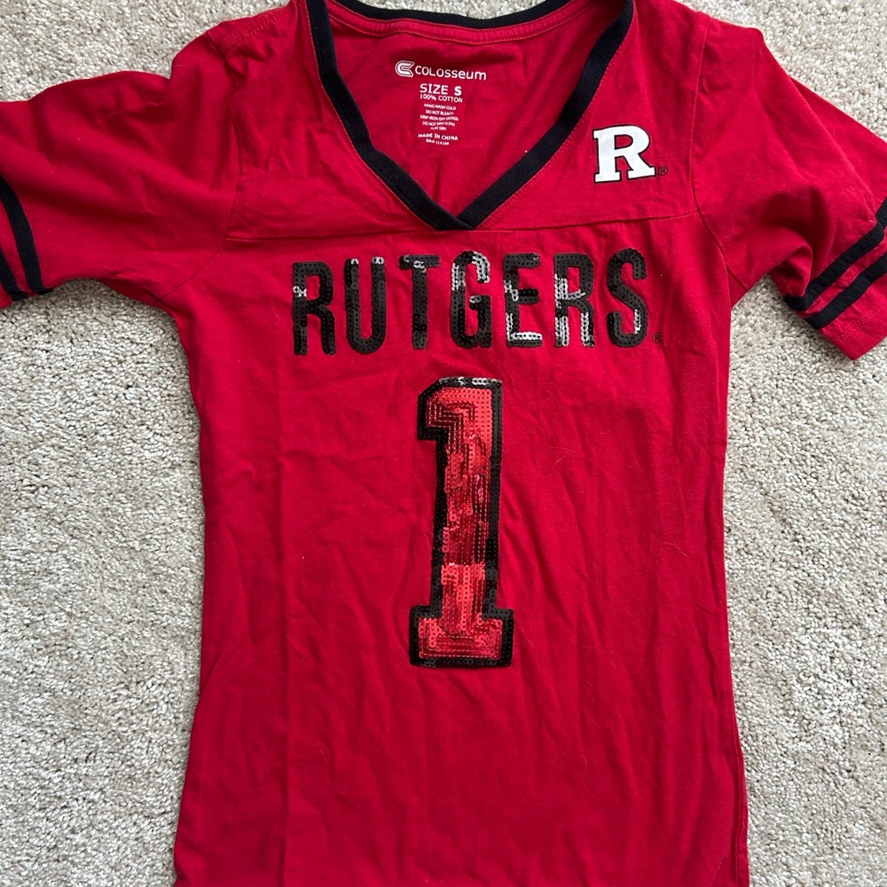 Red Rutgers Sequin v-neck
